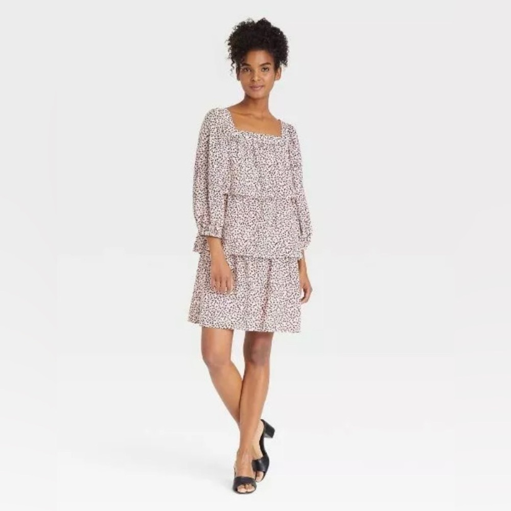 Who What Wear Womens Ruffle Dress Med Mini Bishop Sleeve Tiered Pink Black